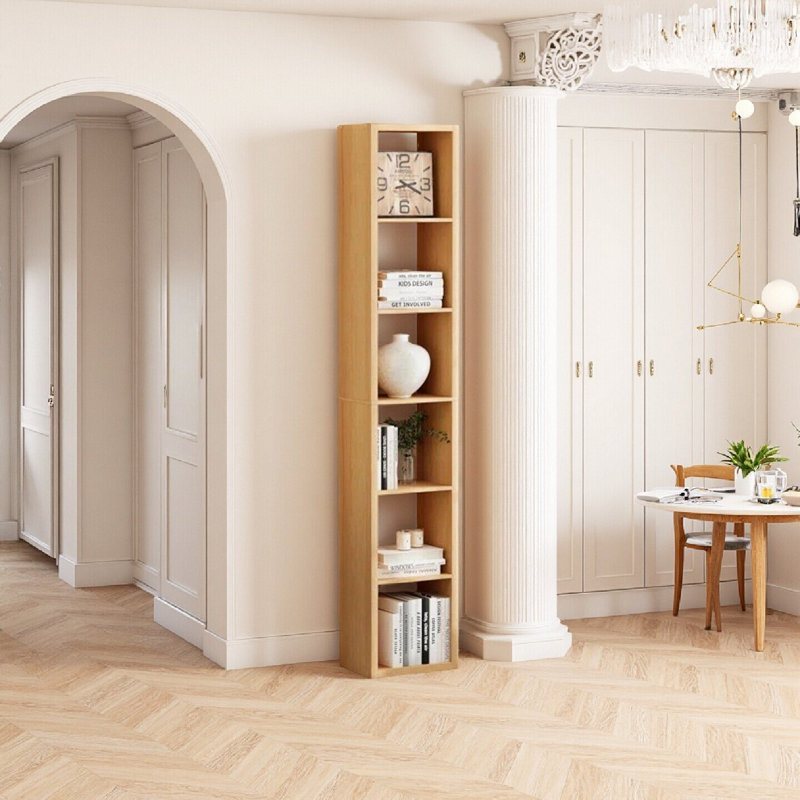 Tall Narrow 6-Shelf MDF Bookcases, Slim Vertical Storage Unit, Corner Bookcase for Small Spaces, Bedroom & Home Office