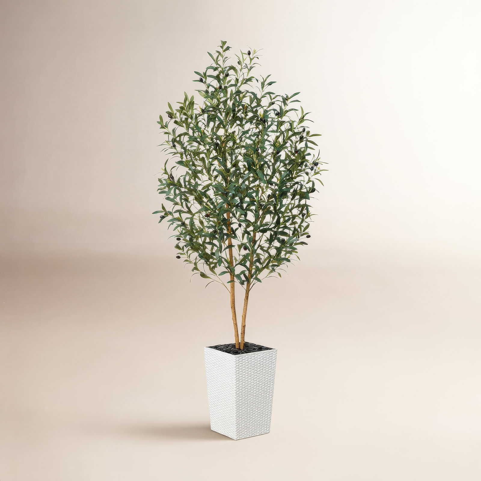 George Faux Olive Tree with UV Protection, 2 Natural Tree Trunks, Large Decorative Potted Olive Tree, 72" H x 24" W x 24" D