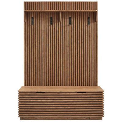Render Fluted 3-in-1 Hall Tree With Storage Bench and Coat Rack In Oak by Latitude Run