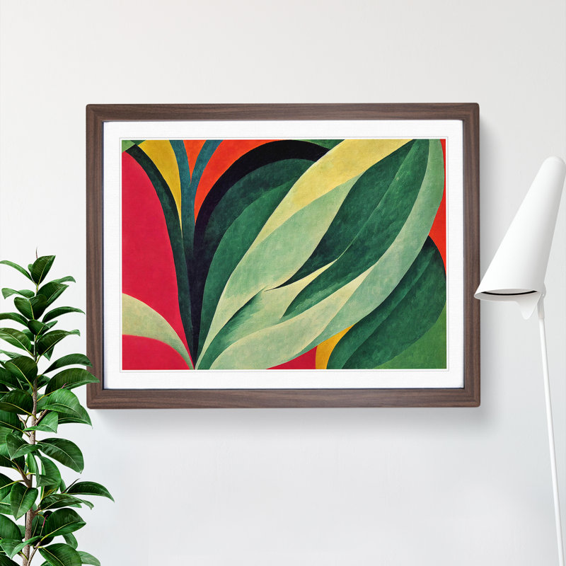 Bold Leaf Abstract - Single Picture Frame Painting, Walnut Framed, 46cm H x 64cm W x 2cm D
