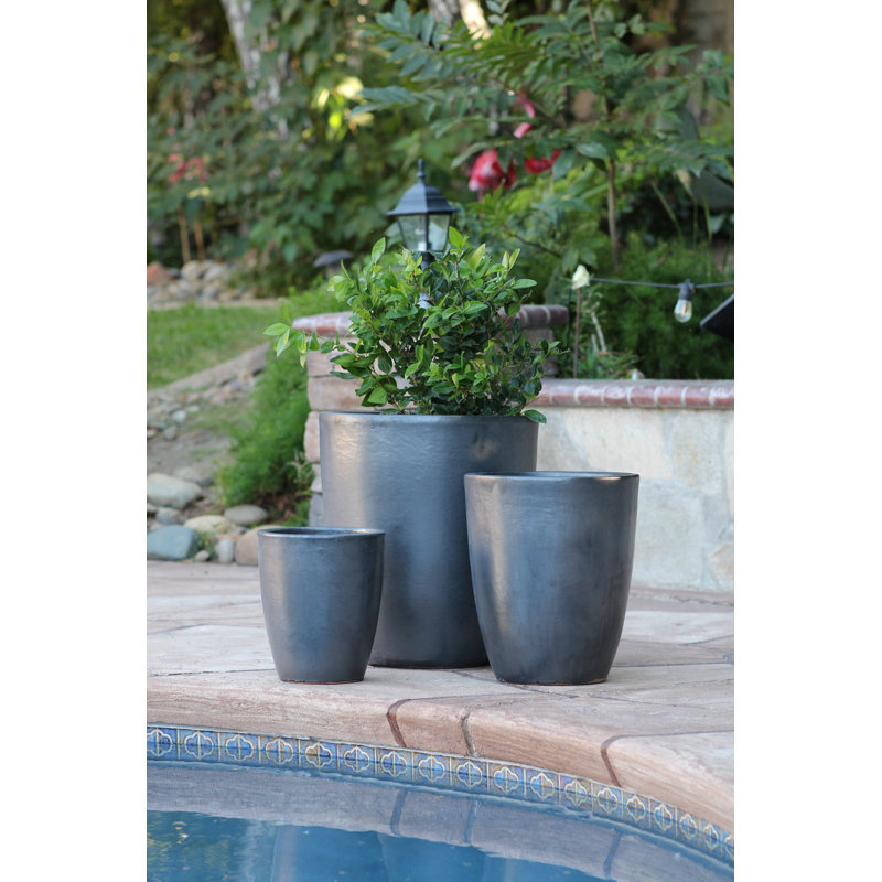 Pots de fleurs coniques en béton, grand format, ensemble de 3 - Intérieur/Extérieur, Noir mat