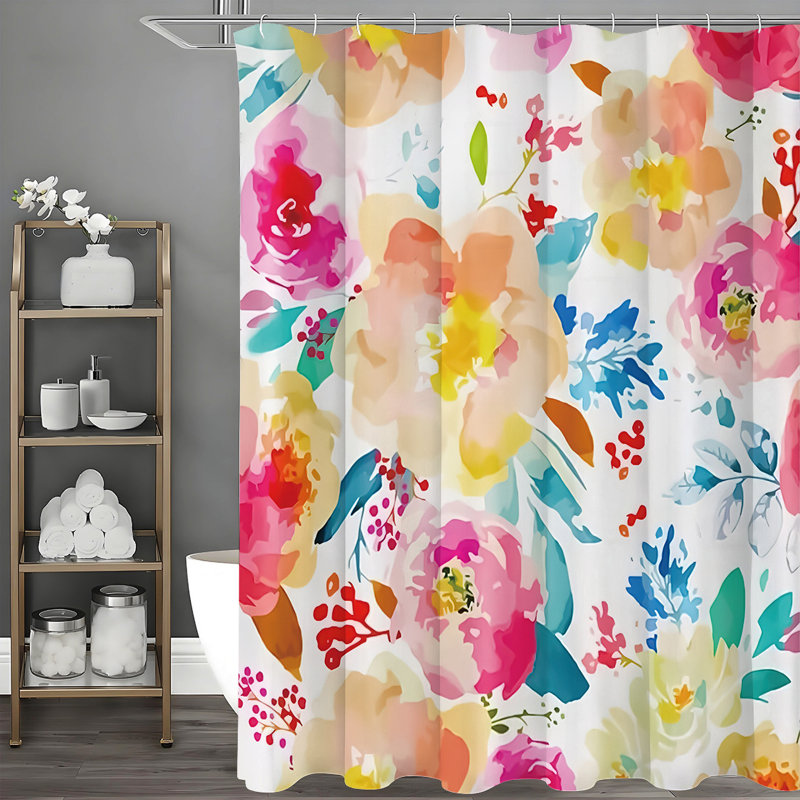 Rideaux de douche floraux avec crochets inclus