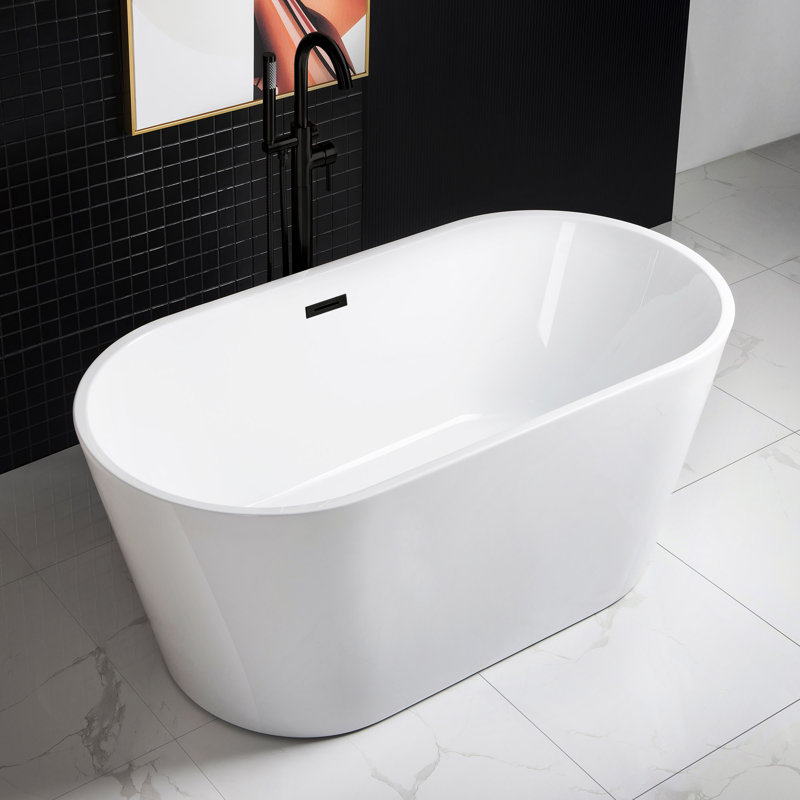 59'' x 29.5'' Freestanding Soaking Acrylic Bathtub, Matte Black, White