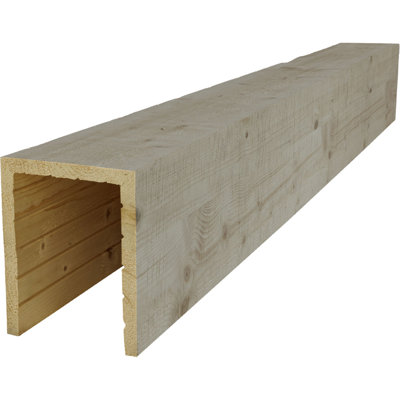 AmeriCraft Wood Resawn Beam, 3-Sided (U-Beam), 7 1/2"W X 3 1/2"H x 96"L, Weathered Grey Finish, Stain Grade Pine