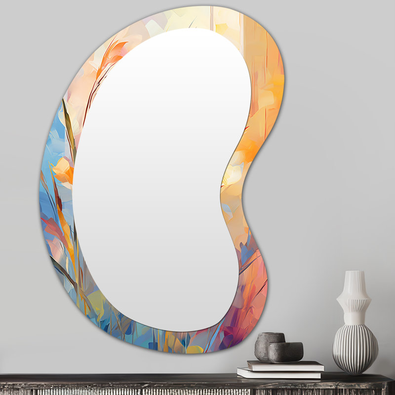 Yellow And Pink Meadows Breeze II - Meadow Traditional Wall Mirror In Asymmetrical Shapes, 31" x 22"