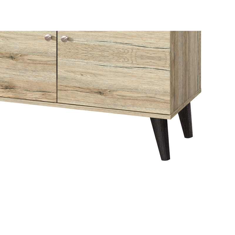 Oak Tv Stand With Storage, For 70 - 79" Tvs, 2 Shelves & 1 Cabinet, Entertainment Centre Cabinet In Oak, Suits 70-79" Modern