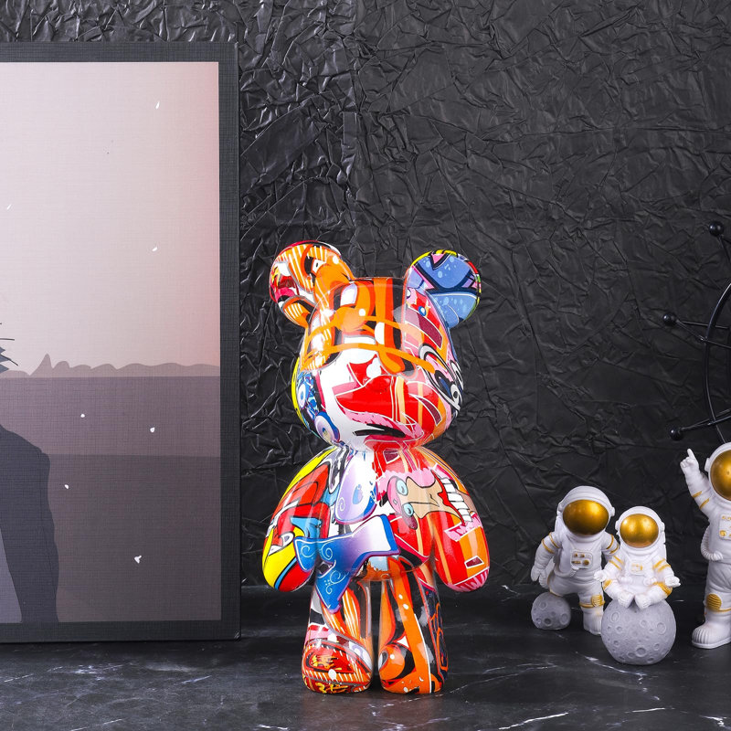 Statue d'ours en résine, sculpture animale style graffiti, pour la décoration de la maison ou du bureau, design abstrait, cadeau d'anniversaire ou autre (Graffiti)