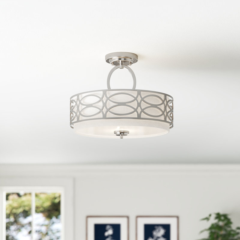 Washington Mews Fabric Semi Flush Mount, Polished Nickel, Slate Gray