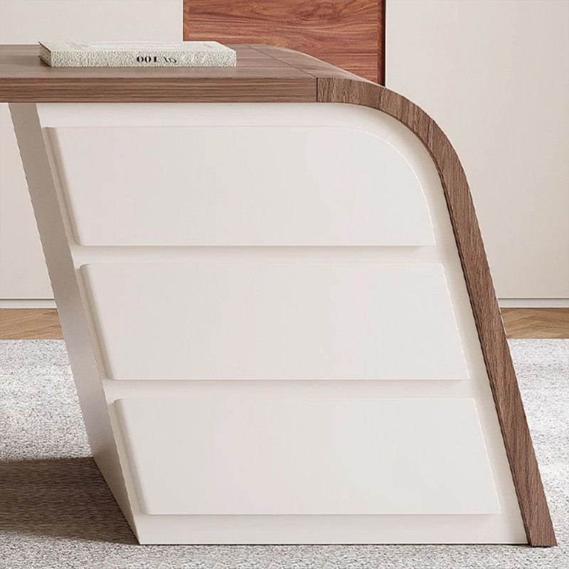 Bureau à 3 tiroirs brun noyer + blanc massif + bois manufacturé, 29.53" H x 92.52" W x 27.56" D, Retour à droite