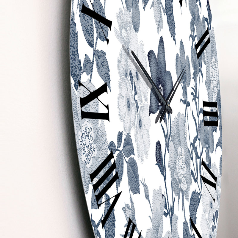 White Roses in Shades Of Grey Iii - Patterned Wall Clock, Medium