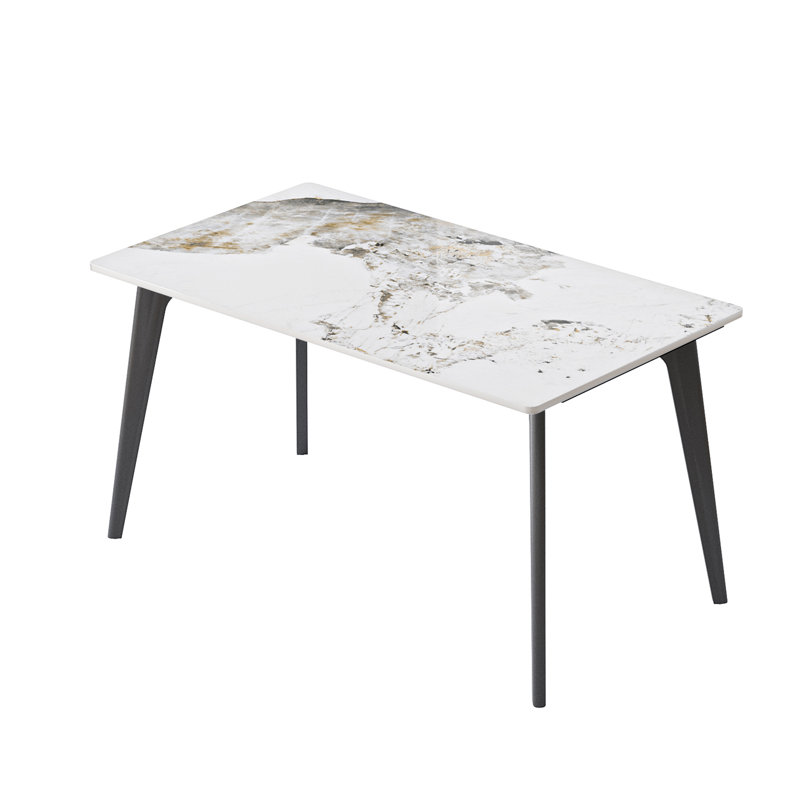 55.12" Modern Artificial Stone Straight Edge Black Metal Leg Dining Table-Can Accommodate 6 People(Dining Table Only)