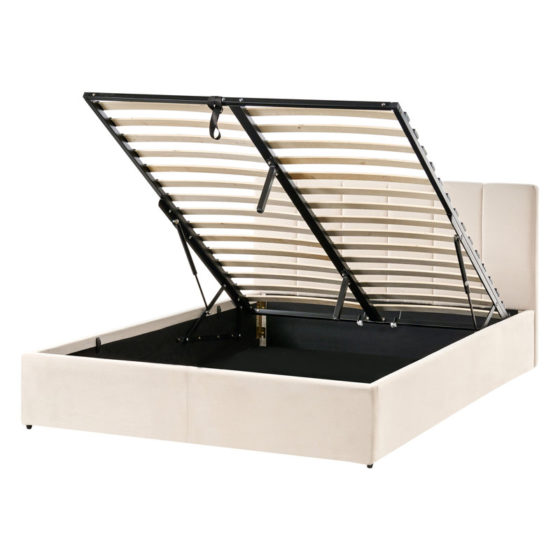 Upholstered Ottoman Storage Bed, European Double (140 x 200 cm), Light Beige