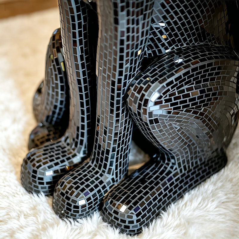 Crystal Jaguar Statue - Right Sculpture, Black