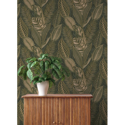 Acacius Dark Green Tropical Foliage Wallpaper