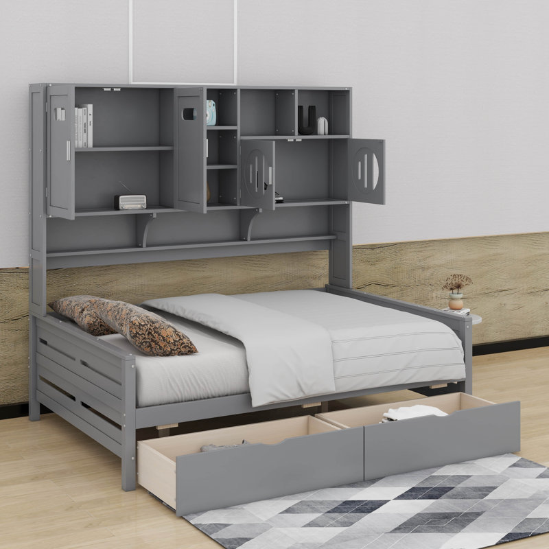 Lit de jour en bois avec tiroirs, Complet/Double, Gris