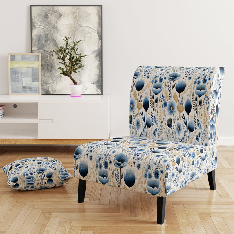 Blue Ferns Tranquillity - Upholstered Cottage Accent Slipper Chair