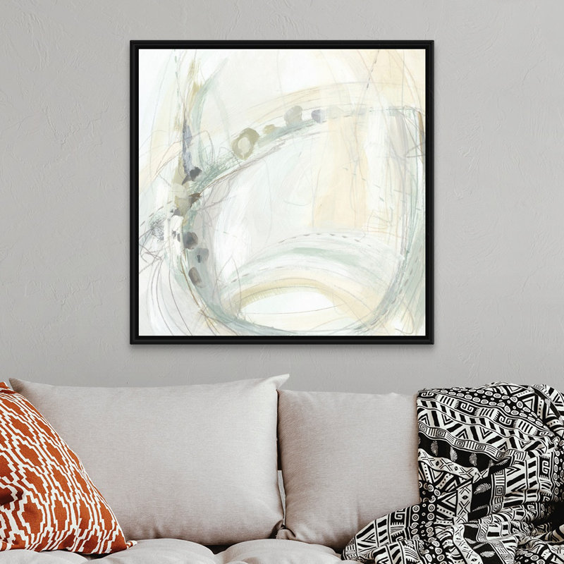 Reproduction d’art « conjectures II » par June vess, Cadre noir, H 22 po x l 22 po x 1,75 po