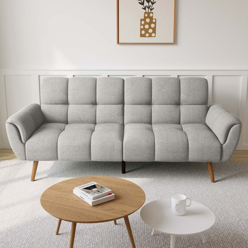 Canapé convertible moderne à accoudoirs évasés en lin 76,7 po Modern