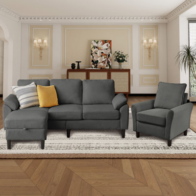 Juliani  Corduroy 3 Piece Living Room Set