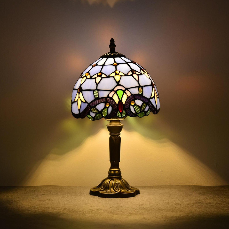 Steelman 14.6" H Antique Bronze Table Lamp Bedroom Nightstand Home Decor Comes With 1 LED Bulb, Blue Purple