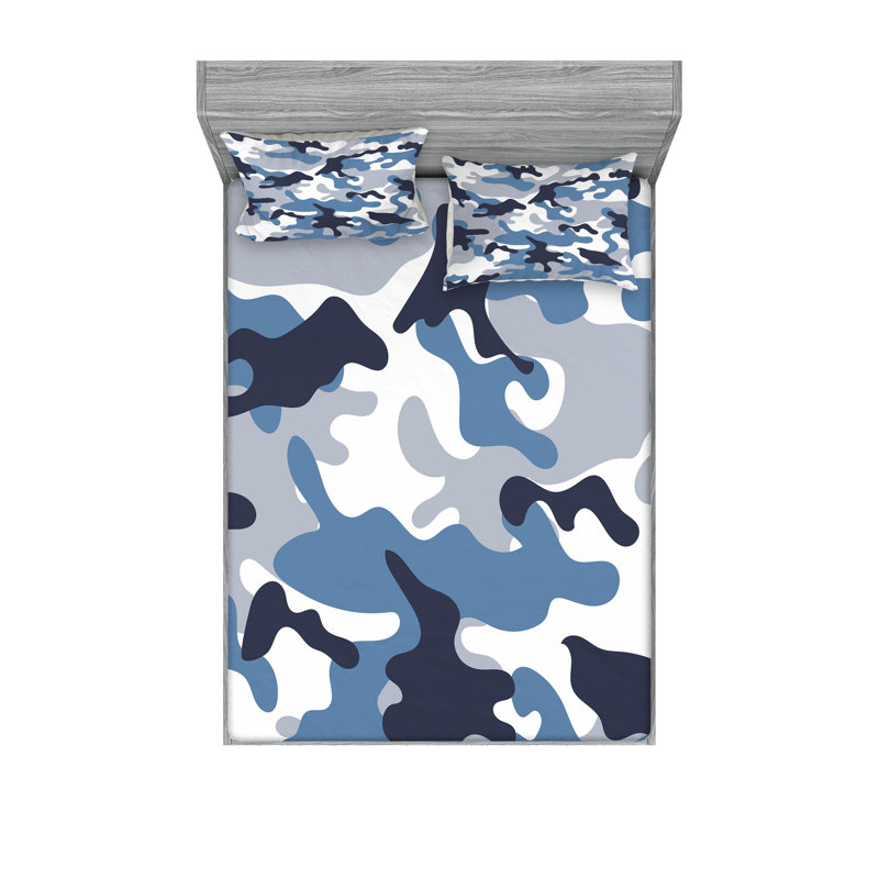 Drap-housse et coussin décoratif camouflage Ambesonne bleu ardoise / gris indigo