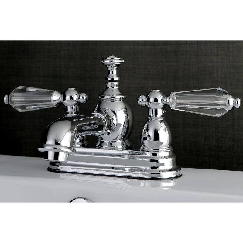 Kingston Brass Wilshire Two-Handle 3-Hole Deck Mount 4" Centerset Bathroom Faucet with Brass Pop-Up, Chrome