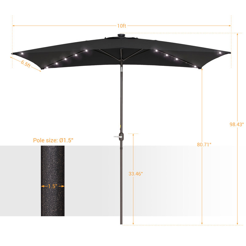 Parasol de marché rectangulaire éclairé 78 po Dorbad, Noir, noir, noir, noir
