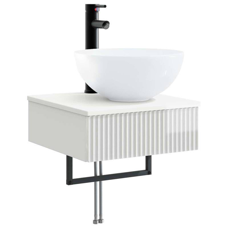 Single Bathroom Vanity with Ceramic Basin, High Gloss White