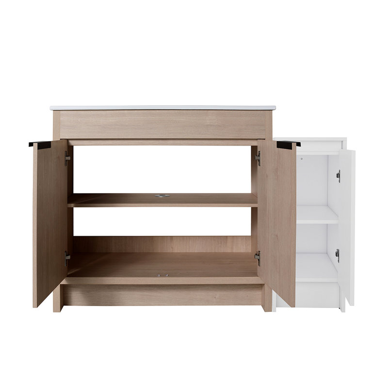 Meuble-lavabo autoportant de 48 pouces avec lavabo en céramique et armoires de rangement, porte à fermeture en douceur, armoire combinée 02436 + 0312, ensemble KD