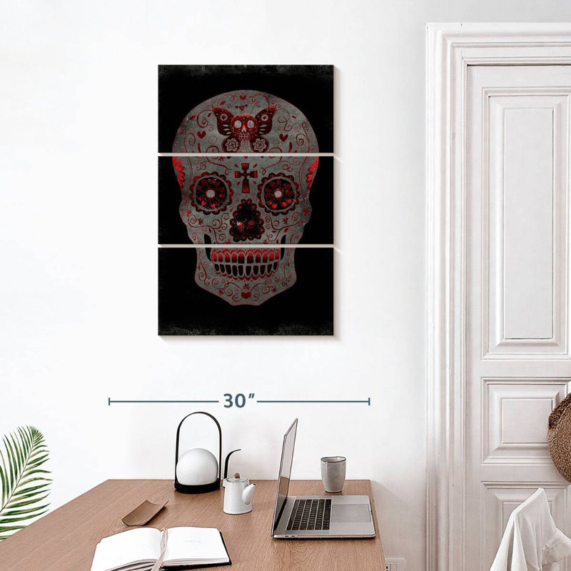 Lelend, jour des morts en rouge, H 32 po x l 20 po