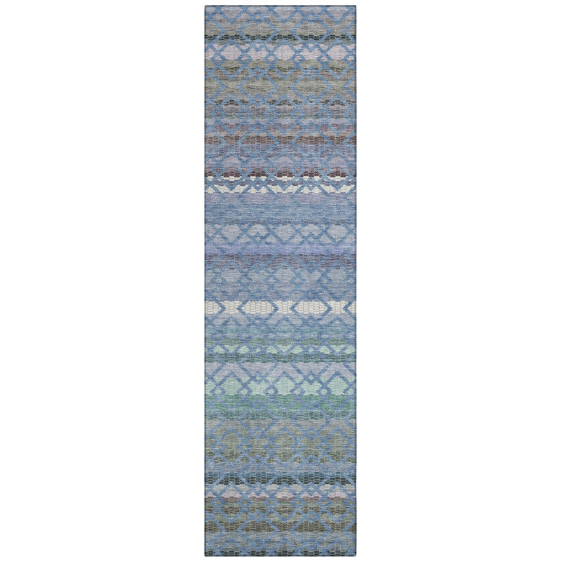Machine Washable Indoor/Outdoor Chantille ACN2531 Stripes Rug, Denim, Runner 2'3" x 7'6"