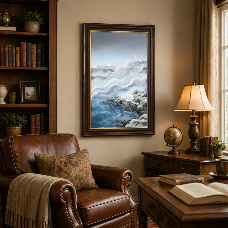 Art mural antique sur toile encadré doré pour le salon, la chambre à coucher, le bureau ou le vestibule - Décoration murale décorative avec paysage enneigé