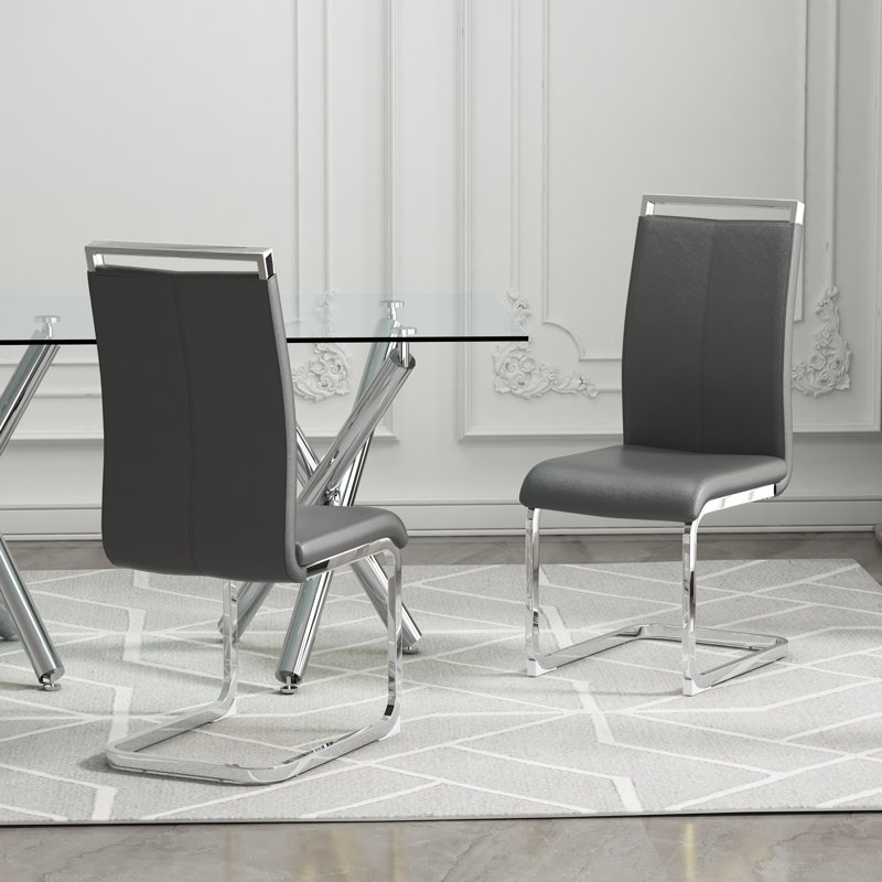 Chaises de salle à manger cantilever modernes en similicuir avec base chromée (paquet de 2), Beige
