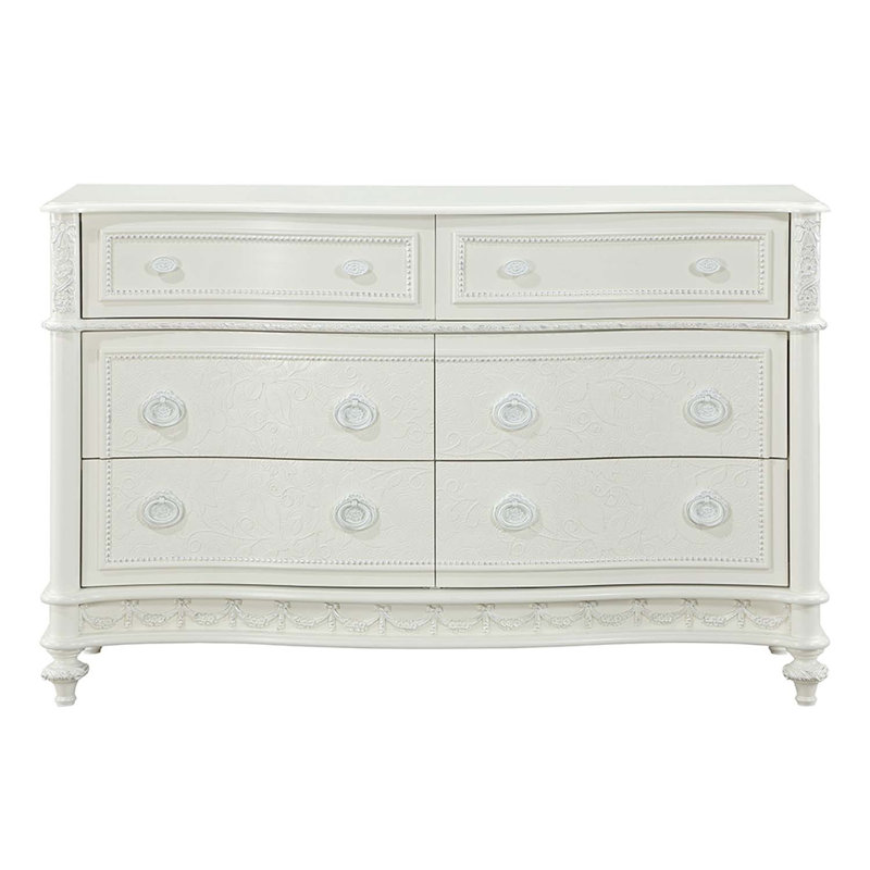 Dorie Wide Dresser, 6 Drawers, Oval Molded Trim, Wood