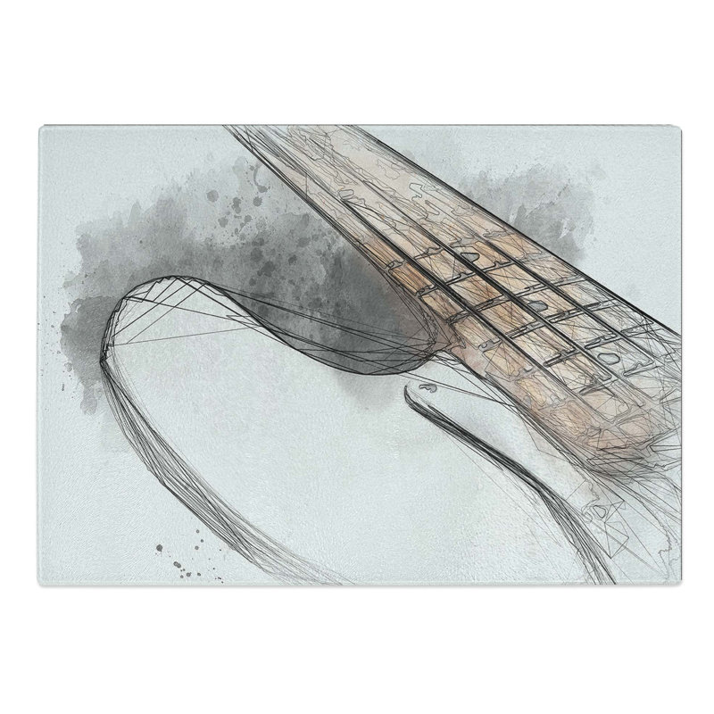 Tempered Glass Strings of a Bass Guitar Chopping Board, 28.5 cm W x 20 cm L