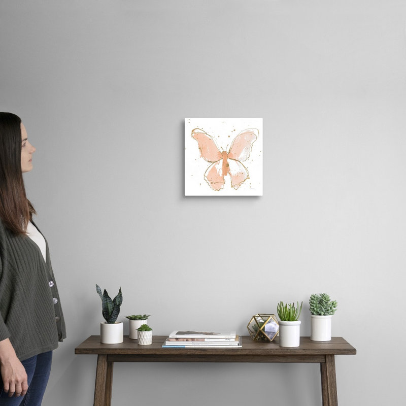 «Gilded Butterflies II Blush» par Novak Shirley - reproduction d'art sur toile, Toile tendue, H 12 po x l 12 po x P 1 po