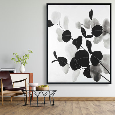 Grayscale Branches With Leaves Print On Canvas