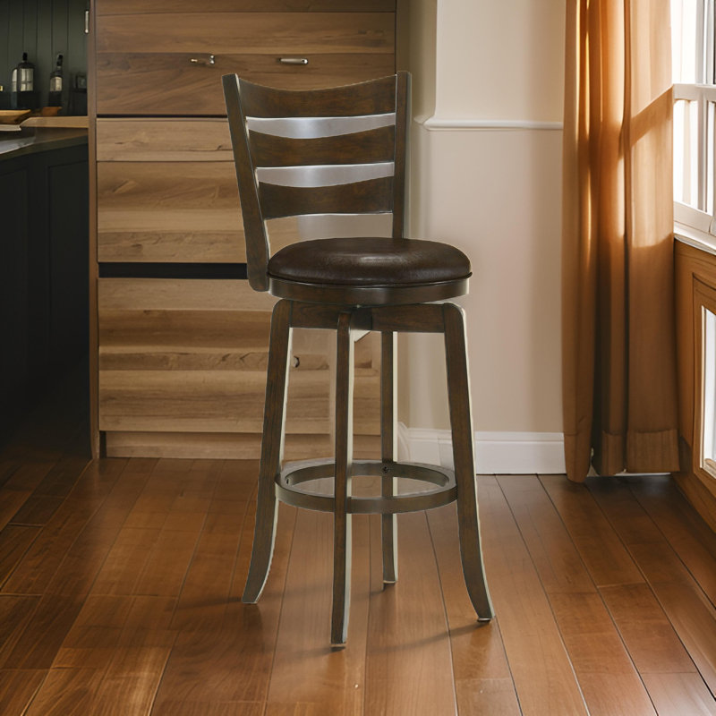 Ofure Wood Pub Height Swivel Bar Chair Dark Brown, Dark Brown, Bar Stool (30.25" Seat Height)