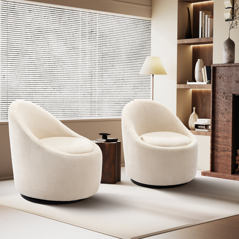 Modern Small Barrel Swivel Accent Chair with Hidden Storage,No installation required, Beige Fabric