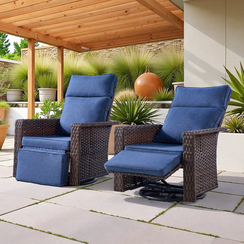 Fauteuil inclinable et oscillant surdimensionné pour patio avec dossier et repose-pieds réglables, ensemble de 2 chaises longues