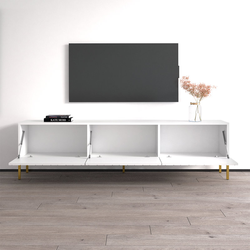 Stehouse 74.8" Modern TV Stand with High Gloss Finish, White
