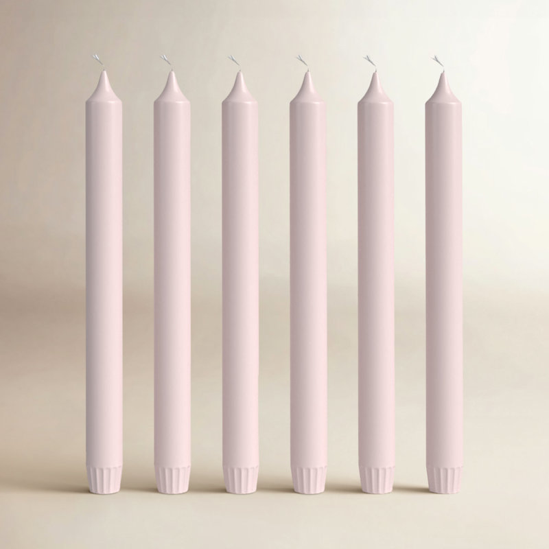6 Piece Unscented Taper Candle Set, Pink
