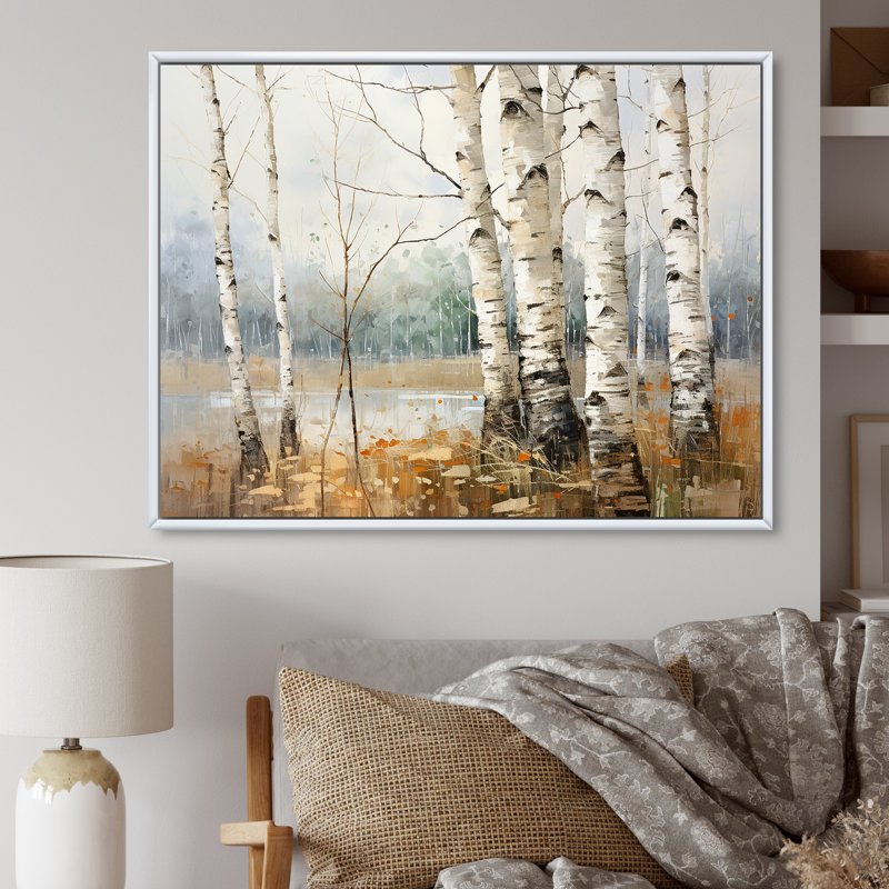 " Minimalism Tree Birchs Breath ", White Floater Framed, 16" H x 32" W