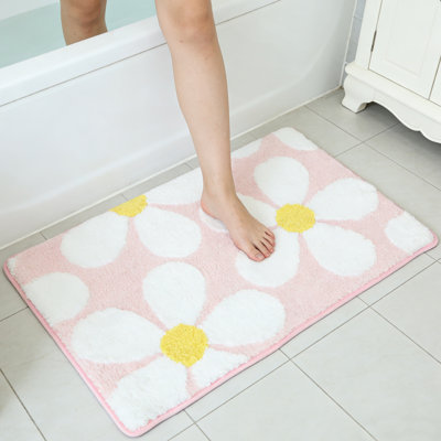 Mignon tapis de bain à fleurs, tapis de salle de bain en microfibre ultra doux antidérapant avec envers en TPR, tapis de bain absorbant lavable à la machine pour lavabo, baignoire, douche, dortoir et toilettes (gris, 23,6 x 15,7 po)