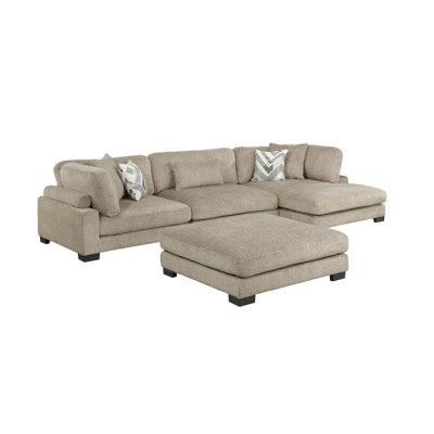 Contemporary Brown 4-Piece Modular Sectional with Chaise Ottoman Plush Comfortable Pillows Upholstered Solid Wood Living Room Furniture