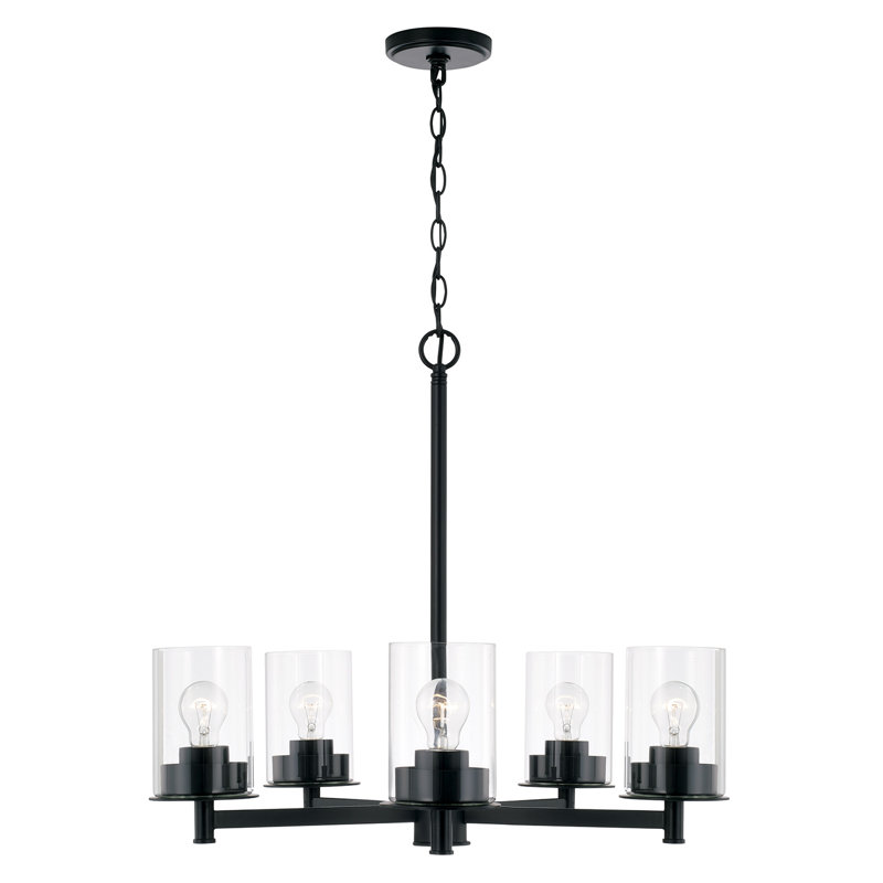 Lustre en laiton vieilli avec verre transparent l 26 po x H 23,5 po, Noir mat