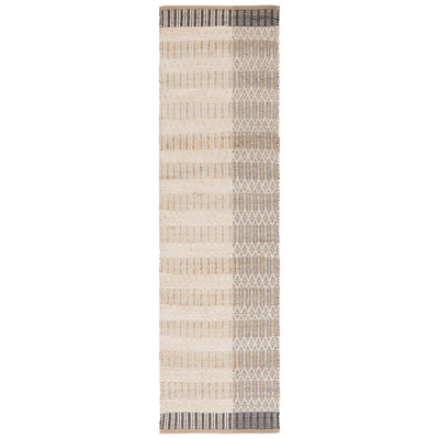 Natural Fiber Hand Woven Jute And Cotton Striped Rug