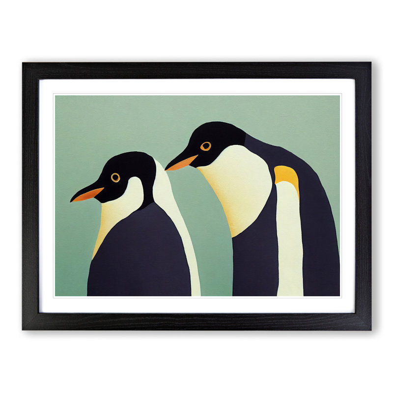 The Two Penguins Vol.2 Abstract - Single Picture Frame Print, Black Framed, 34cm H x 46cm W x 2cm D