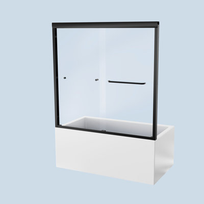 58"H Tub Shower Door, 6Mm Tempered Glass, Matte Black, Stylish And Practical Easy Installation Process