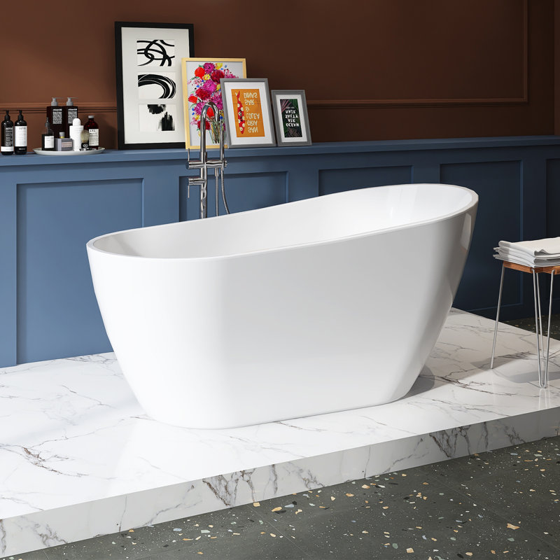 59" Freestanding Soaking Acrylic Bathtub